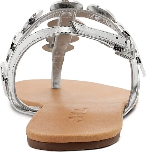 Women's Acacia Metallic Leather T-Strap Sandals - Prata - Size 8 - Image 7