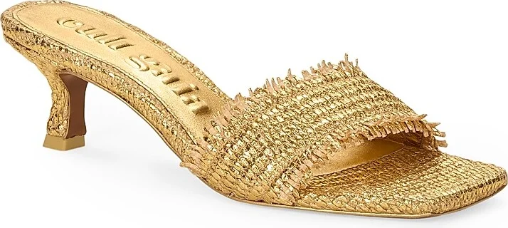 Women's Ada 60MM Woven Kitten Heel Sandals - Gold - Size 5 - Image 2
