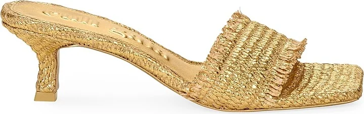 Women's Ada 60MM Woven Kitten Heel Sandals - Gold - Size 5
