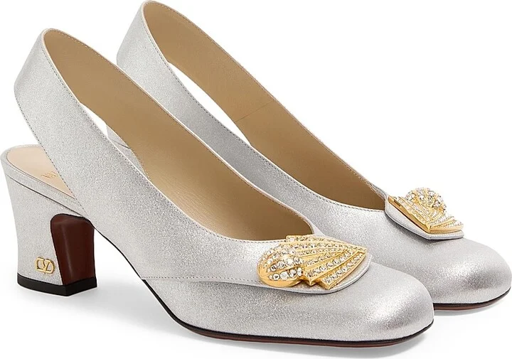 Women's Adamantine 60MM Slingback Pumps in Glitter Fabric - Silver - Size 7 - Image 2
