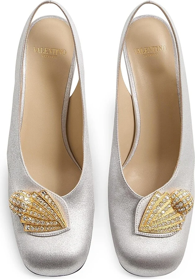 Women's Adamantine 60MM Slingback Pumps in Glitter Fabric - Silver - Size 7 - Image 4