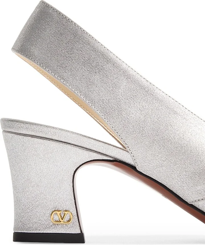 Women's Adamantine 60MM Slingback Pumps in Glitter Fabric - Silver - Size 7 - Image 6