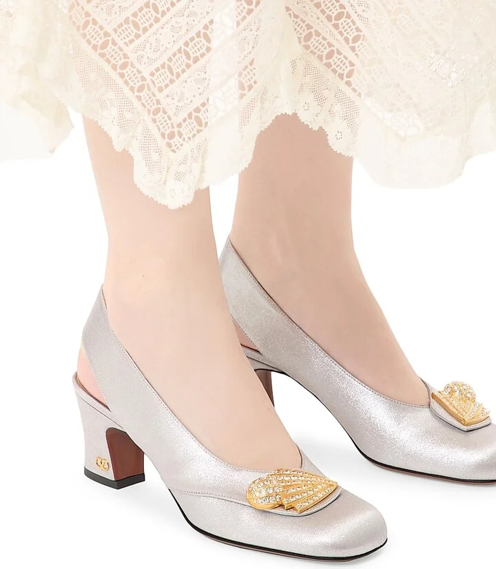 Women's Adamantine 60MM Slingback Pumps in Glitter Fabric - Silver - Size 7 - Image 7