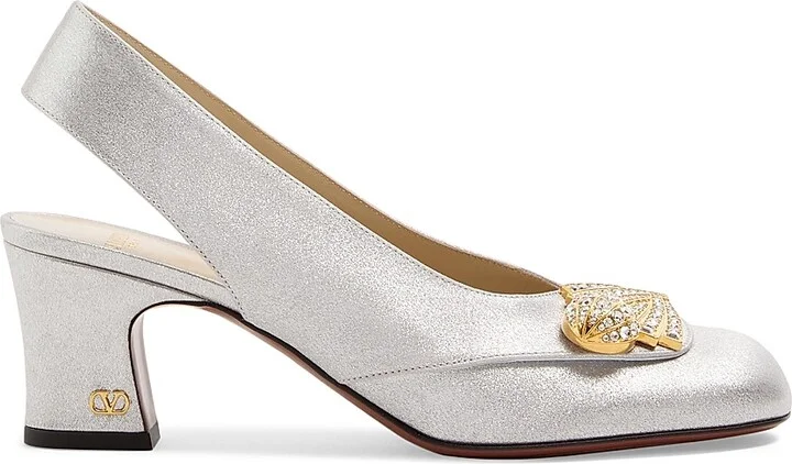 Women's Adamantine 60MM Slingback Pumps in Glitter Fabric - Silver - Size 7