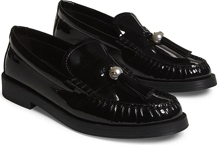 Women's Addie Faux Pearl-Embellished Patent Leather Loafers - Black - Size 5.5 - Image 2