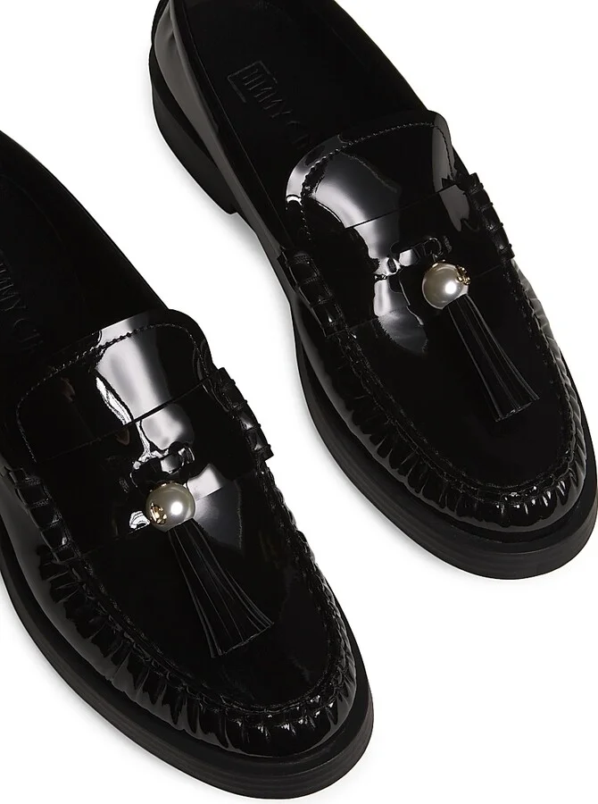 Women's Addie Faux Pearl-Embellished Patent Leather Loafers - Black - Size 5.5 - Image 4