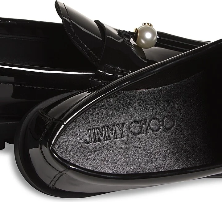 Women's Addie Faux Pearl-Embellished Patent Leather Loafers - Black - Size 5.5 - Image 5