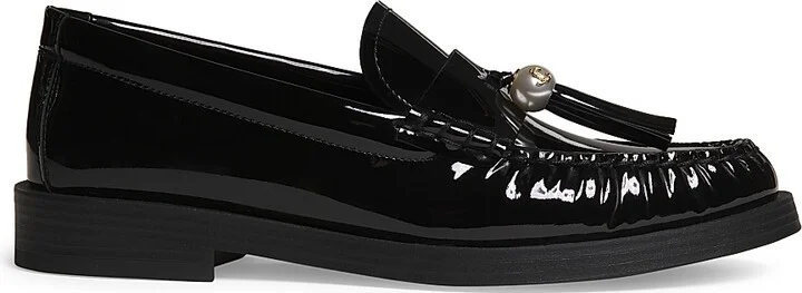 Women's Addie Faux Pearl-Embellished Patent Leather Loafers - Black - Size 5.5