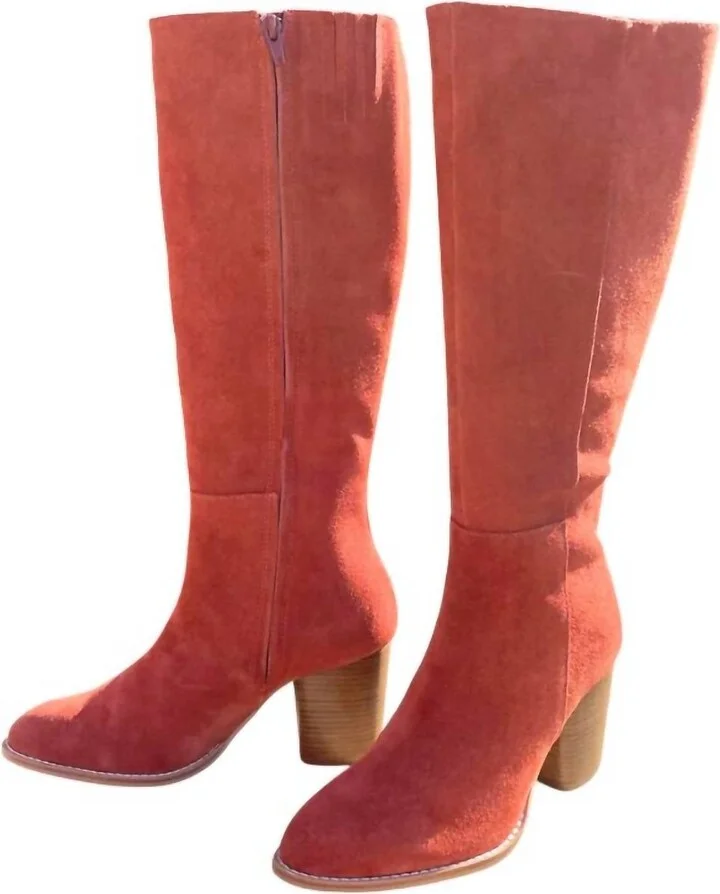 Women's Addison Knee High Boot In Brick Suede