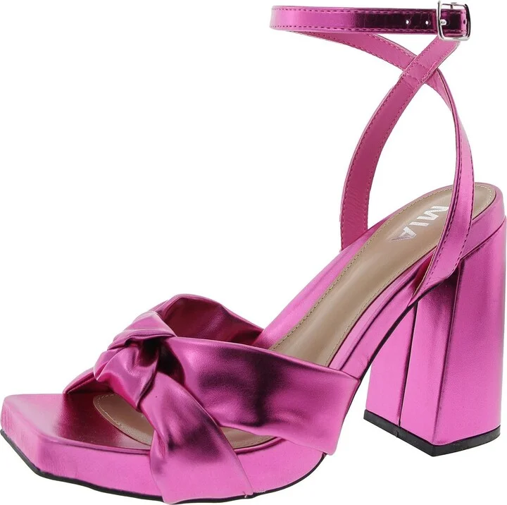 Womens Adjustable Faux Leather Block Heel
