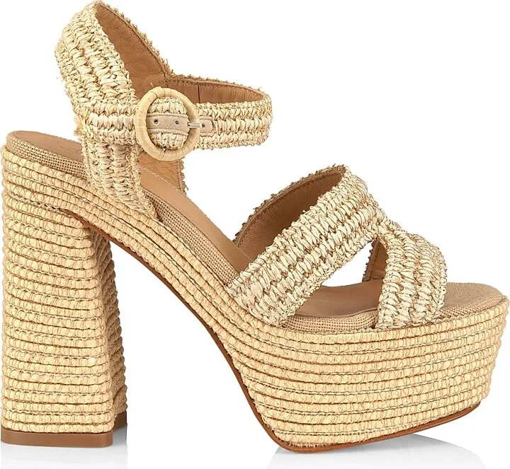Women's Adriana 80MM Raffia Platform Sandals - Natural - Size 9