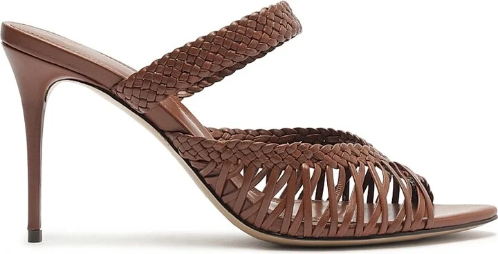 Women's Agatha 85MM Braided Leather Sandals - Chocolate Fondue - Size 5