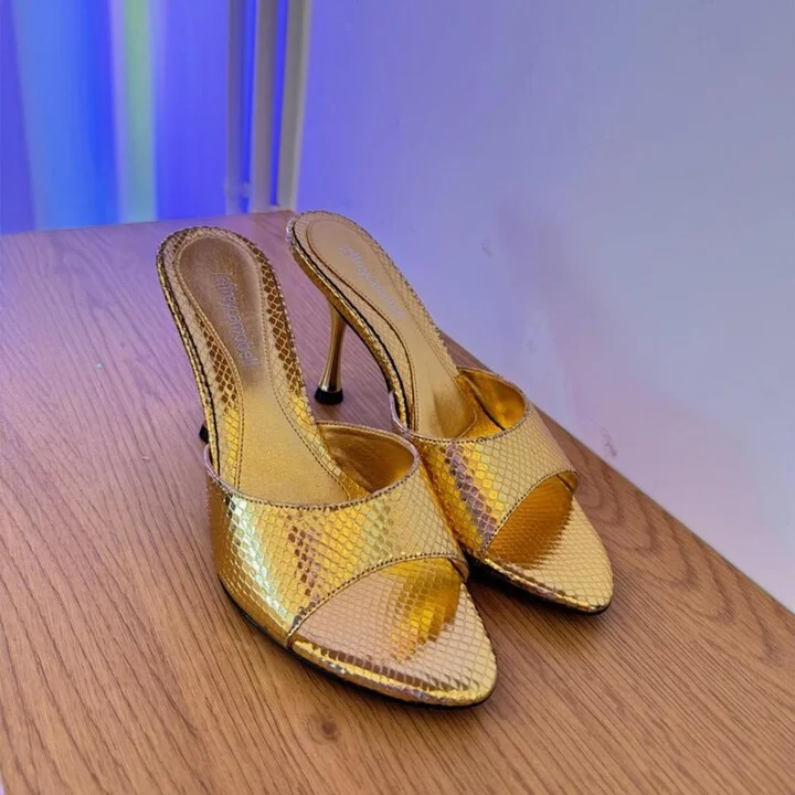 Women's Agent Mule Sandal In Gold Metallic Snake
