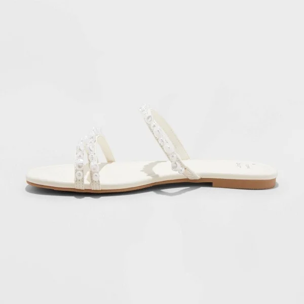 Women's Aida Wide Width Strappy Sandals - A New Day™ Ivory : Slip-On, Open Toe, Textured Outsole, Instep Strap, Solid Pattern - Image 2