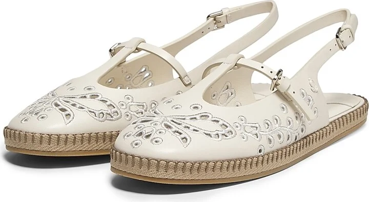 Women's Aimee Leather Embroidered Slingback Flats - Latte - Size 5 - Image 2