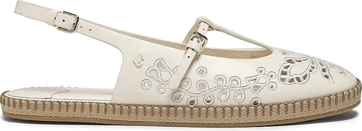 Women's Aimee Leather Embroidered Slingback Flats - Latte - Size 5