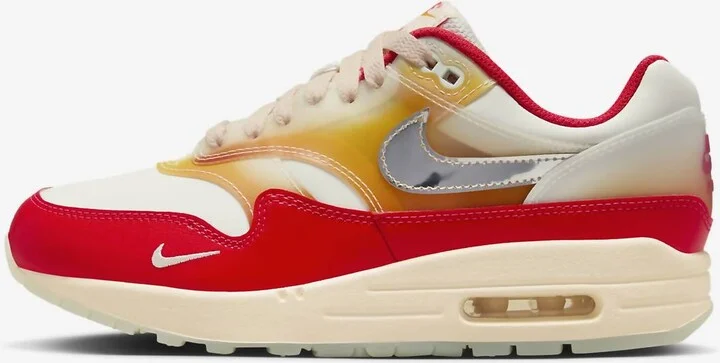 Women's Air Max 1 '87 Premium Sneakers In Sail/siren Red/sundial/metallic Silver