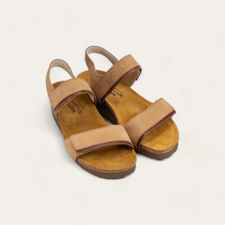 Women's Aisha Sandals In Nude Nubuck/ Saddle Brown Leather