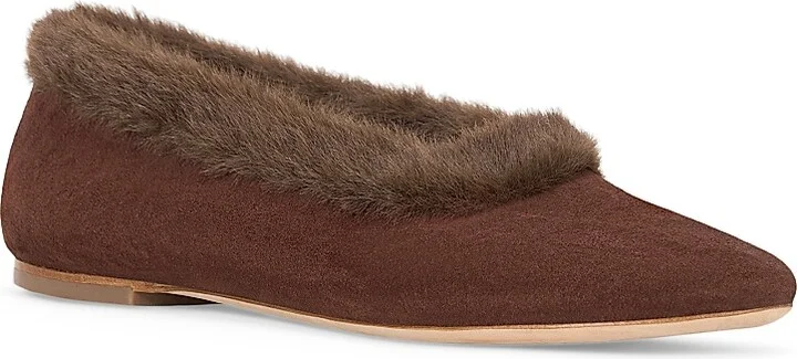 Women's Alba Faux Fur-Trimmed Ballet Flats - Mahogany - Size 6.5 - Image 2