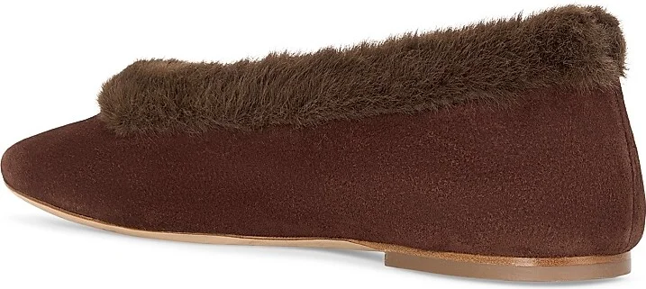 Women's Alba Faux Fur-Trimmed Ballet Flats - Mahogany - Size 6.5 - Image 3