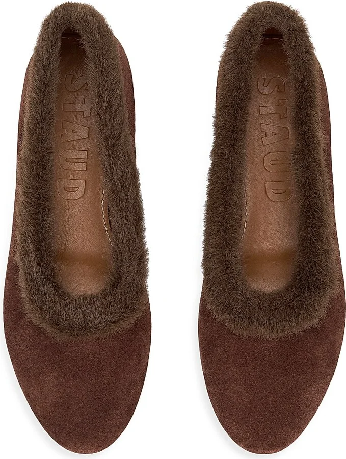 Women's Alba Faux Fur-Trimmed Ballet Flats - Mahogany - Size 6.5 - Image 4