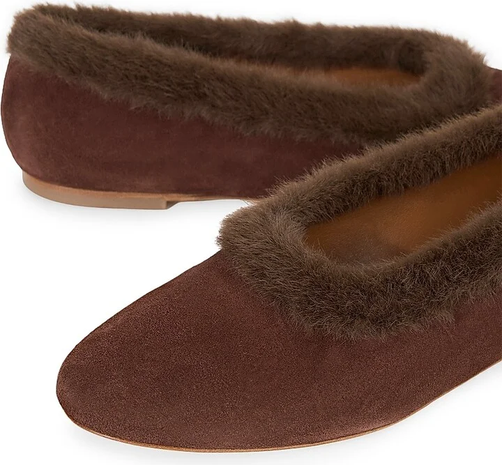 Women's Alba Faux Fur-Trimmed Ballet Flats - Mahogany - Size 6.5 - Image 5