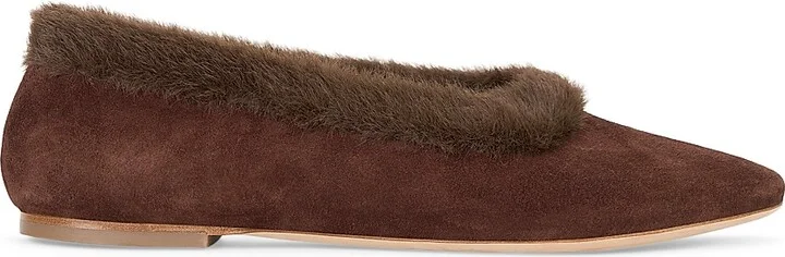 Women's Alba Faux Fur-Trimmed Ballet Flats - Mahogany - Size 6.5