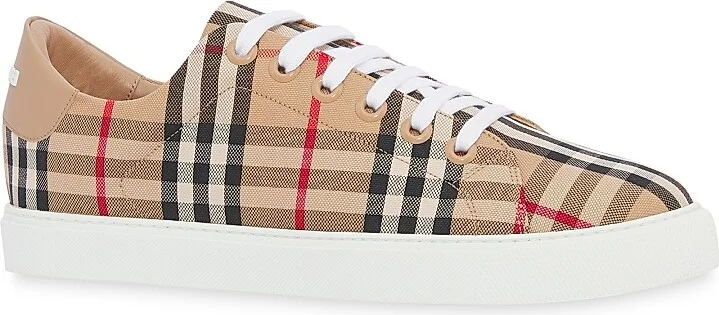 Women's Albridge Check & Leather Low-Top Sneakers - Archive Beige - Size 5 - Image 2