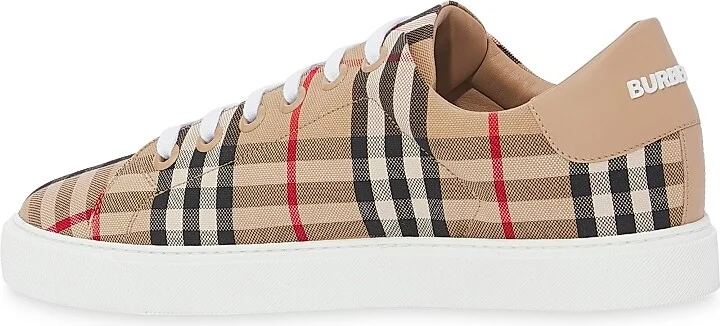 Women's Albridge Check & Leather Low-Top Sneakers - Archive Beige - Size 5 - Image 3