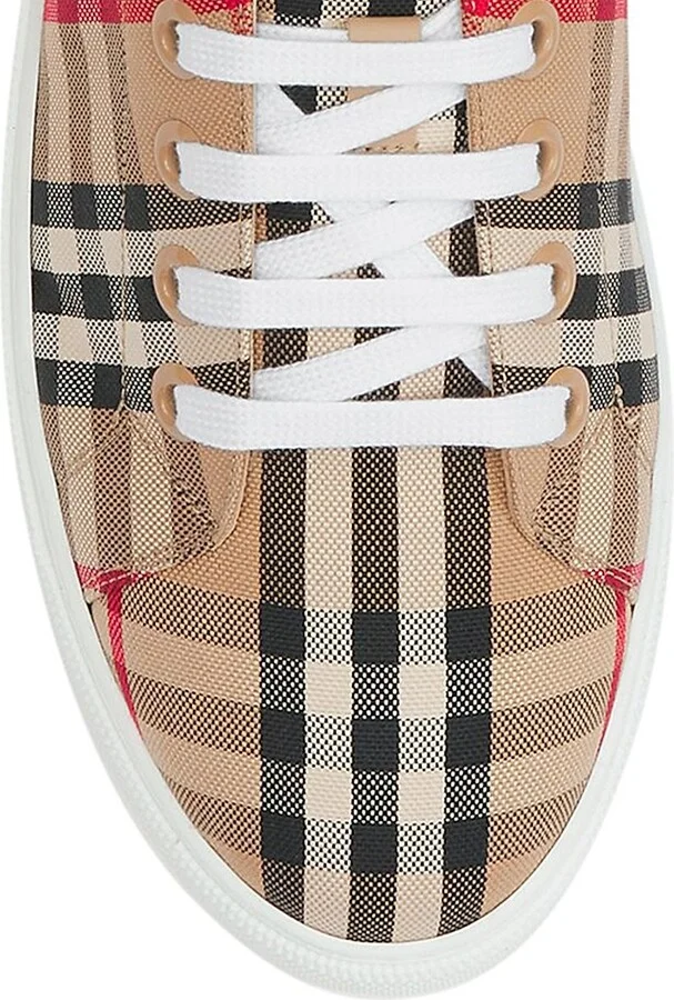 Women's Albridge Check & Leather Low-Top Sneakers - Archive Beige - Size 5 - Image 4