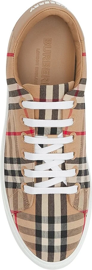 Women's Albridge Check & Leather Low-Top Sneakers - Archive Beige - Size 5 - Image 5