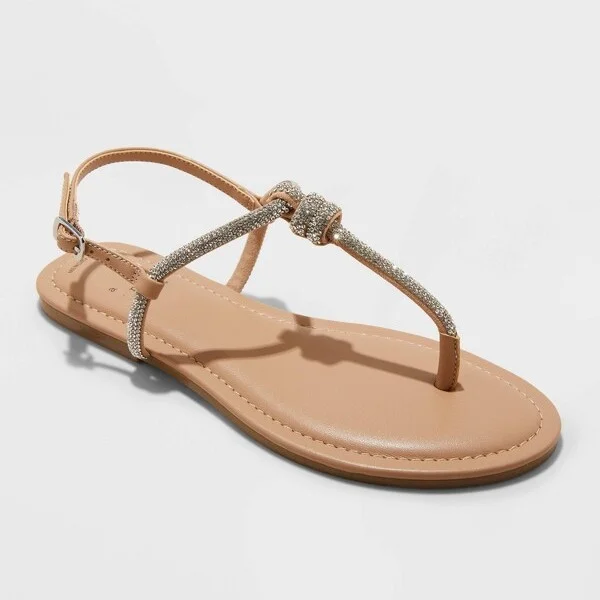 Women's Aleena Thong Sandals - A New Day™ Silver : Adjustable Buckle, Faux Suede, Open Toe