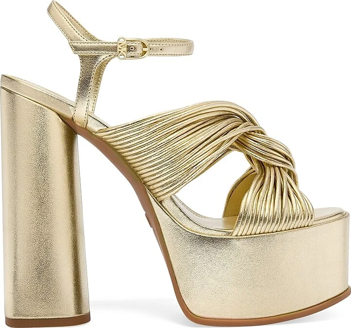 Women's Alessia Metallic 140MM Platform Sandals - Pale Gold - Size 7