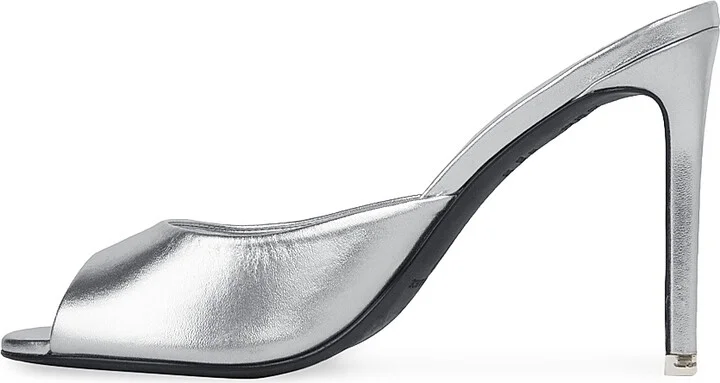 Women's Alessia Metallic Leather Mules - Silver Metallic - Size 7 - Image 4