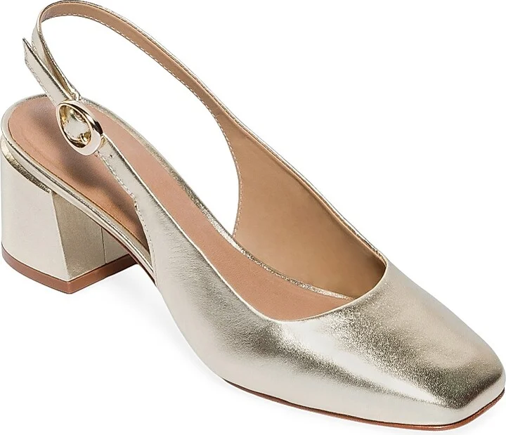 Women's Alexia Metallic Leather Block Sling Heels - Champagne - Size 6 - Image 2