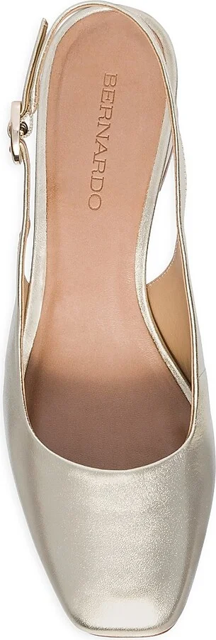 Women's Alexia Metallic Leather Block Sling Heels - Champagne - Size 6 - Image 3