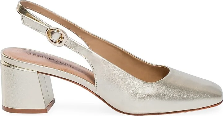 Women's Alexia Metallic Leather Block Sling Heels - Champagne - Size 6