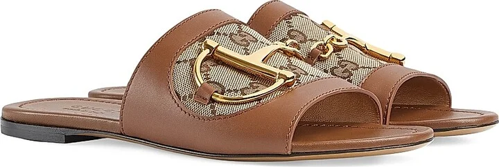 Women's Alfa Horsebit GG Canvas & Leather Sandals - Light Brown - Size 5 - Image 2