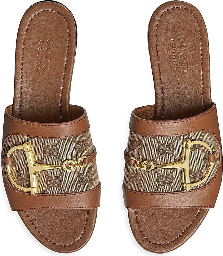 Women's Alfa Horsebit GG Canvas & Leather Sandals - Light Brown - Size 5 - Image 4