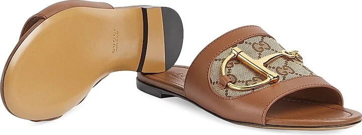 Women's Alfa Horsebit GG Canvas & Leather Sandals - Light Brown - Size 5 - Image 5