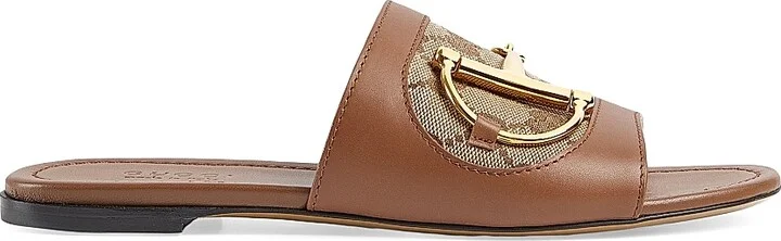 Women's Alfa Horsebit GG Canvas & Leather Sandals - Light Brown - Size 5