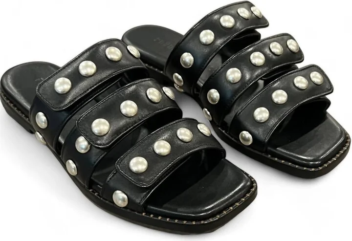 Women's Alita Sandal In Black Calf With Studs