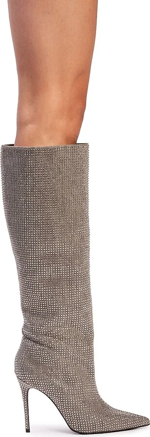 Women's Ally 100MM Denim Embellished Boots - Taupe Denim Embellished - Size 5.5 - Image 2