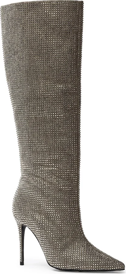 Women's Ally 100MM Denim Embellished Boots - Taupe Denim Embellished - Size 5.5 - Image 3
