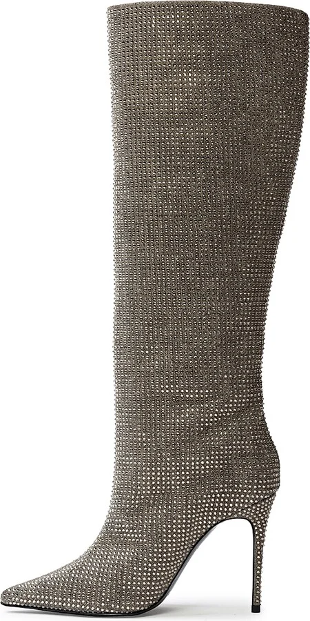 Women's Ally 100MM Denim Embellished Boots - Taupe Denim Embellished - Size 5.5 - Image 5
