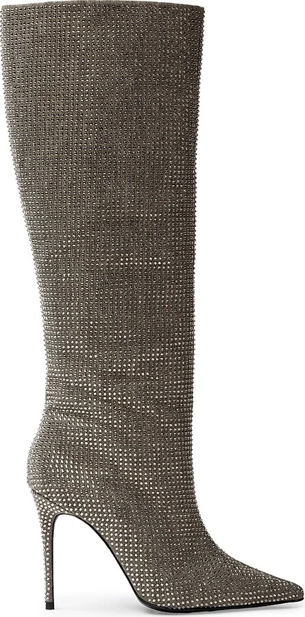 Women's Ally 100MM Denim Embellished Boots - Taupe Denim Embellished - Size 5.5