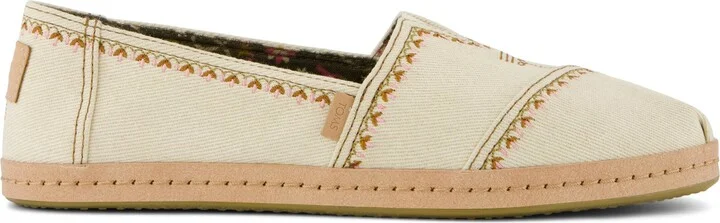 Womens Alpargata Leather Wrap Beige Twill Western Embroidery