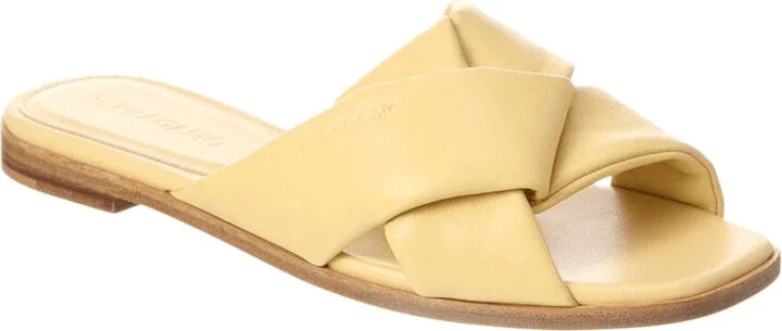 Women's Alrai Leather Criss Cross Flat Sandals, Butter Yellow
