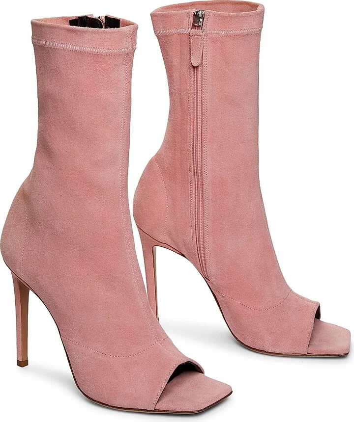 Women's Amanda 105MM Suede Peep-Toe Booties - Pink - Size 5 - Image 2