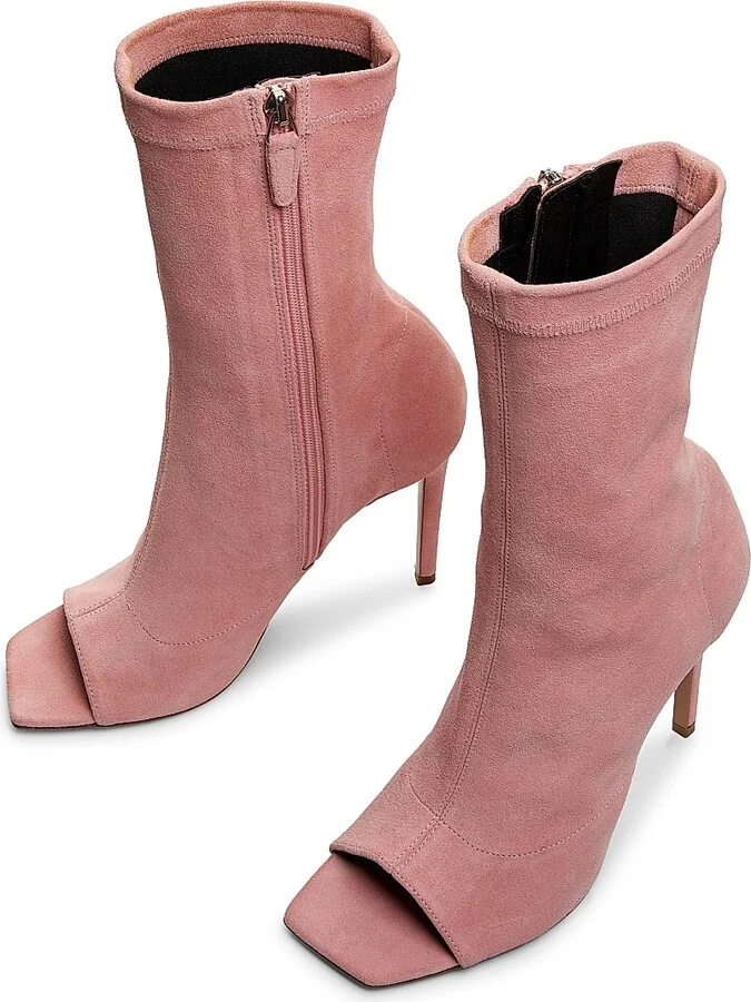 Women's Amanda 105MM Suede Peep-Toe Booties - Pink - Size 5 - Image 4
